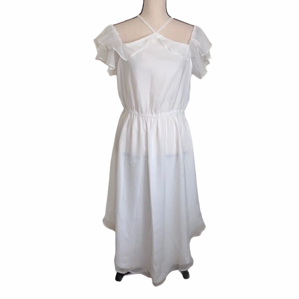 NWT Shoshanna Silk Ivory Ruffle Midi Dress Size 14